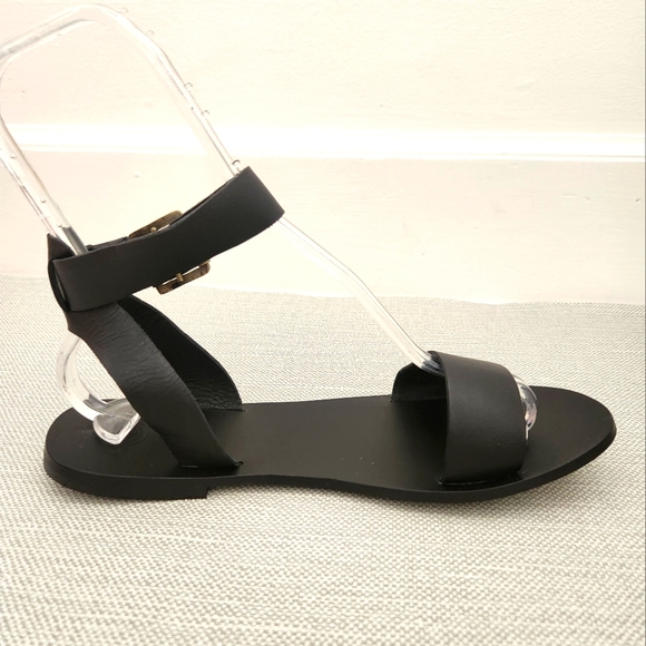 Urban Oitfitters Lana Ankle Strap Black Leather Flat Sandals Women Size 9 - Picture 6 of 14